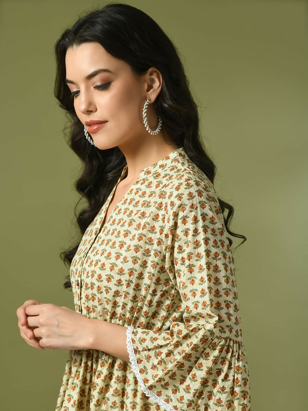 Myshka Women's Multi Embellished Cotton Gathered Party Empire Top