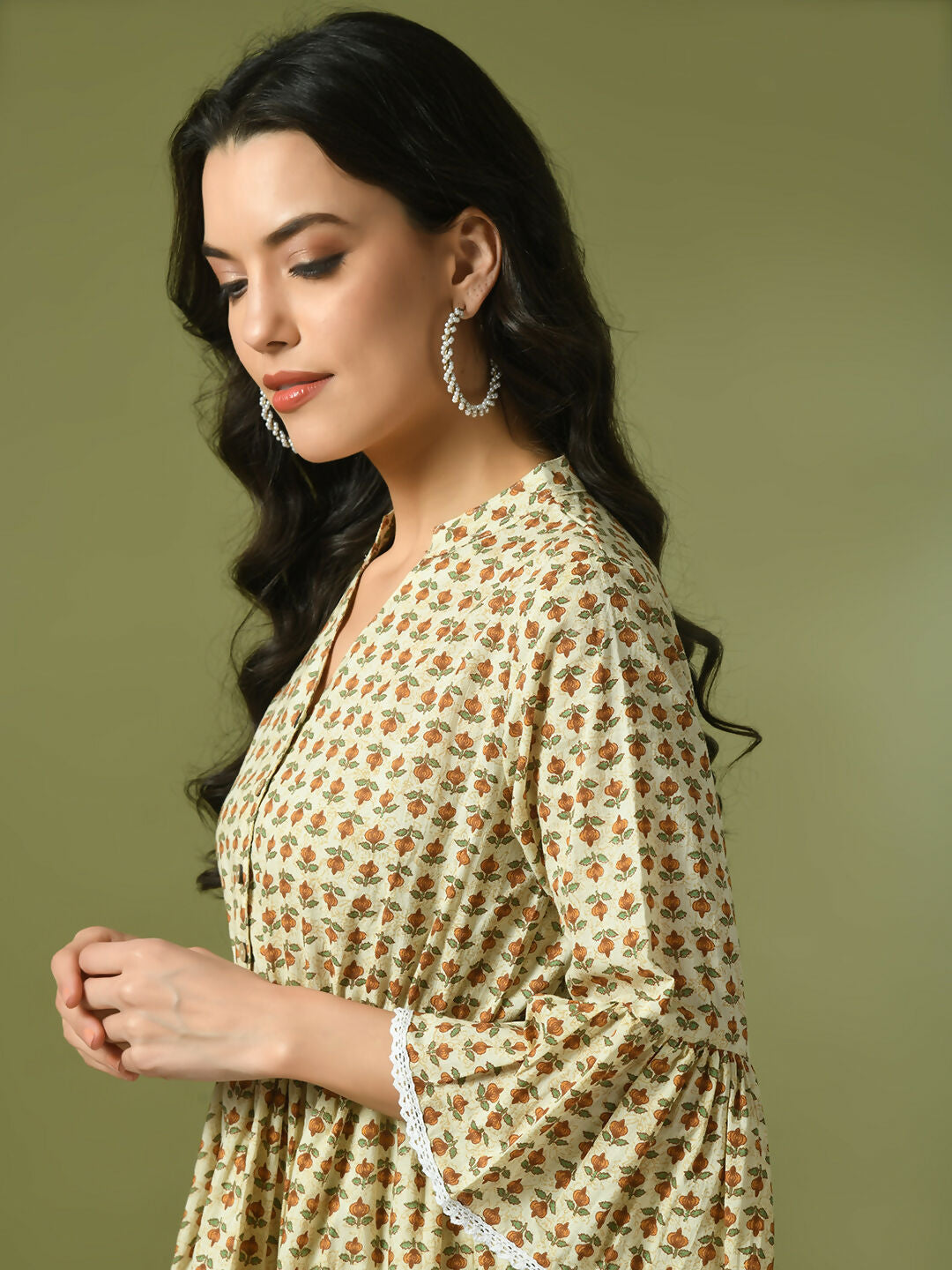 Myshka Women's Multi Embellished Cotton Gathered Party Empire Top