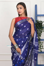 Very Much Indian Handmade Tie And Dye Cotton Saree By Women Weavers - Indigo Blue - Distacart