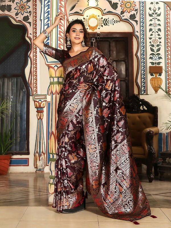 Shree Shyam Fashion Maroon Silk Saree - Distacart
