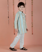 Joban Fashion Kids Island Cotton Full Sleeves Striped Kurta and Pyjama- Blue
