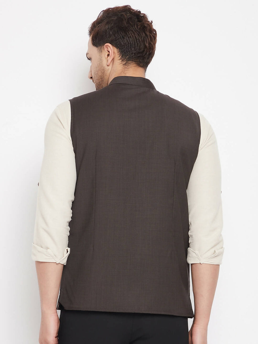 Even Apparels Brown Merino Men Woven Nehru Jacket - Distacart