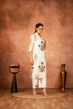 Joban Fashion Off White Red Floral Hand Block Printed Cotton Kurta Pant Set - Distacart