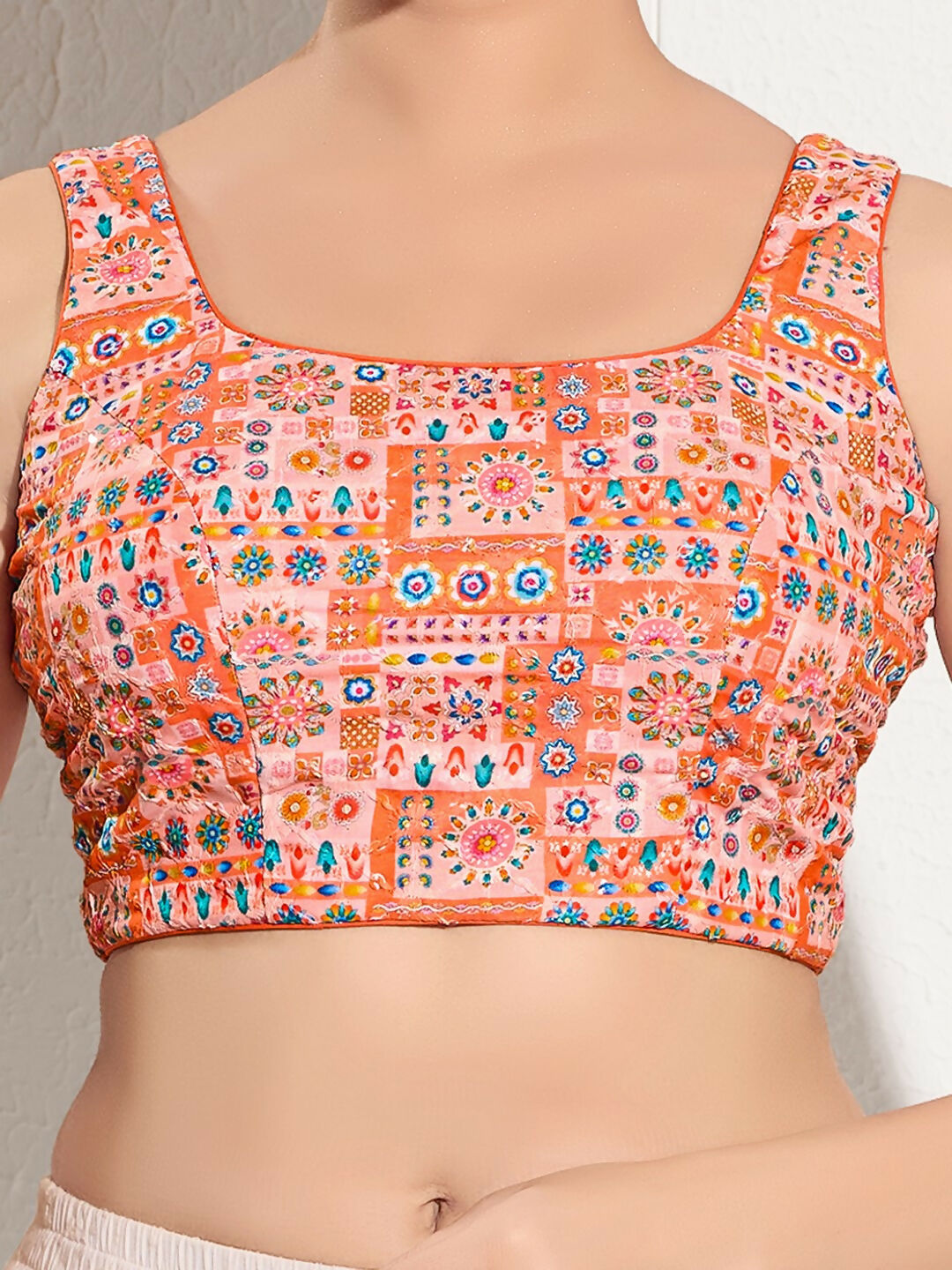 Joban Fashion Peach Viscose Rayon Padded Blouse With Square Neck Sleeveless - Distacart