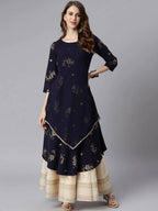 Janasya Navy Blue Quirky Embellished Crepe Anarkali Kurta - Distacart