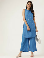 Joban Fashion Blue Rayon and Embroidered Work Straight Kurta Bottom Set