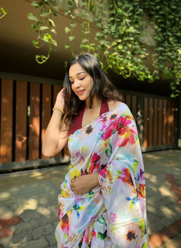 Vamsee Floral Multi Color Vichitra Silk Saree