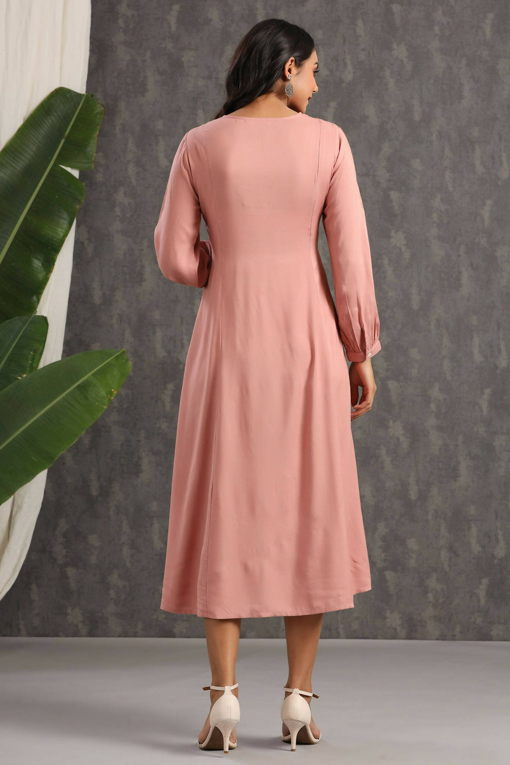 Juniper Womens Onion Pink Rayon Solid Maxi Dress With Mirror Embroidery And Full Sleeve - Distacart