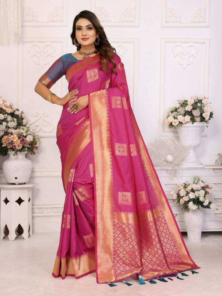 Anaita Rani Pink Soft Silk With Zari Weaving Borders Saree With Blouse