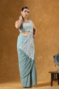 Teeya Creation Teal Color Faux Georgette Embroidery Work Party Wear Ready To Wear Saree - Distacart