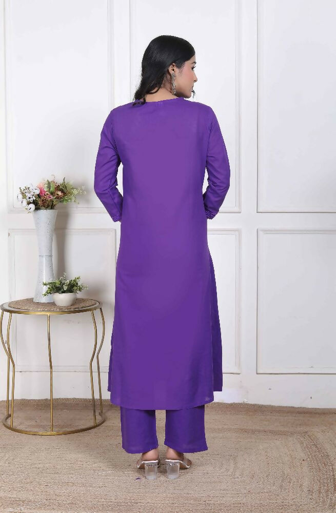 Miravan Womens Purple Floral Printed Angrakha Style Kurta With Palazzo - Distacart