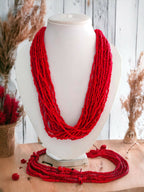 Inhanns Handmade Beaded Multilayer Necklace, 20 Layers - Red