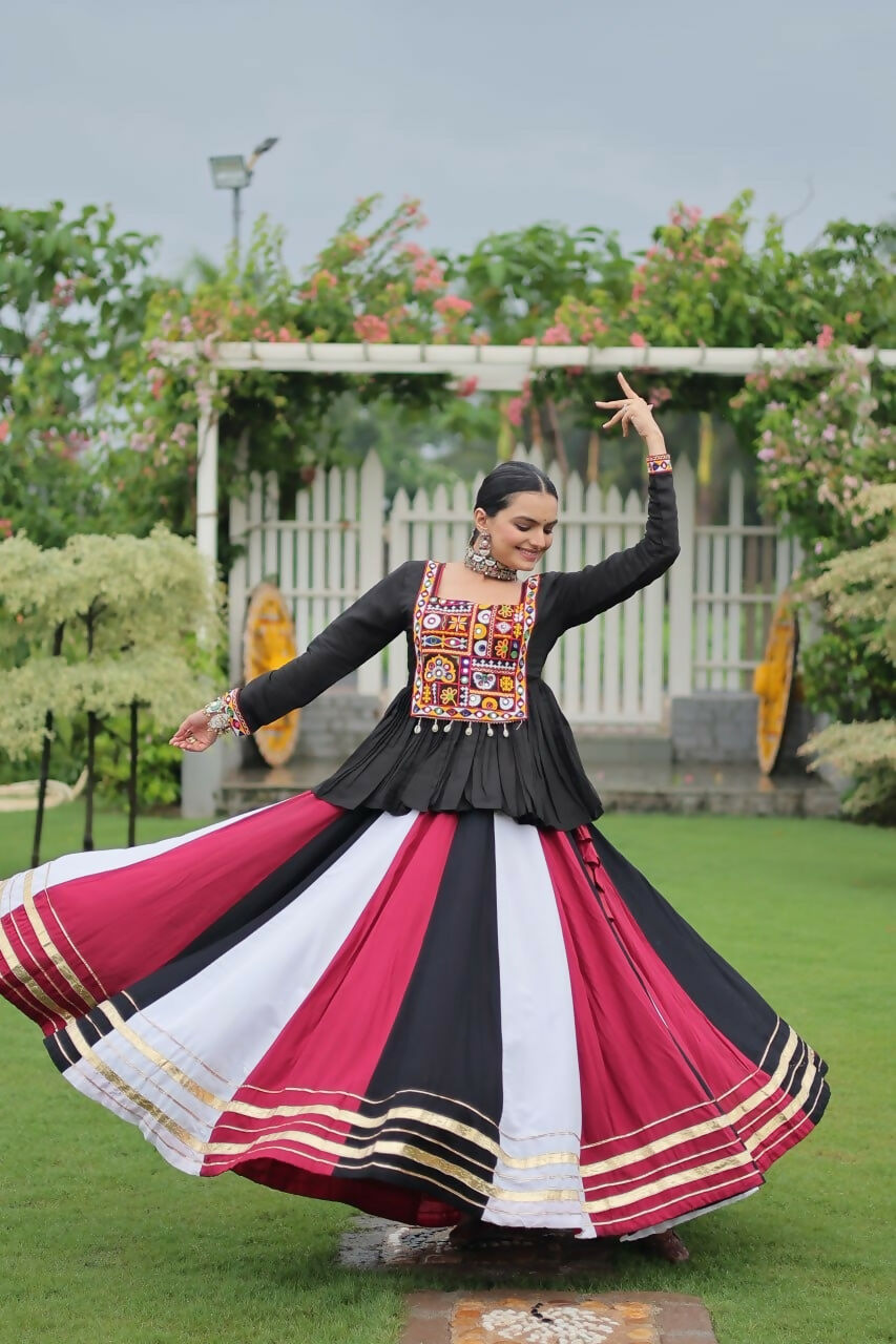 Teeya Creation Multi Colour Reyon Silk Gamathi Work Navratri lehenga Choli