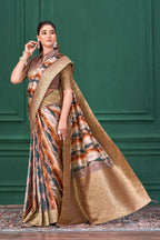 Lilac Purple Tussar Silk Jacquard Abstract Digital Print Saree with Unstitched Blouse - Mohira
