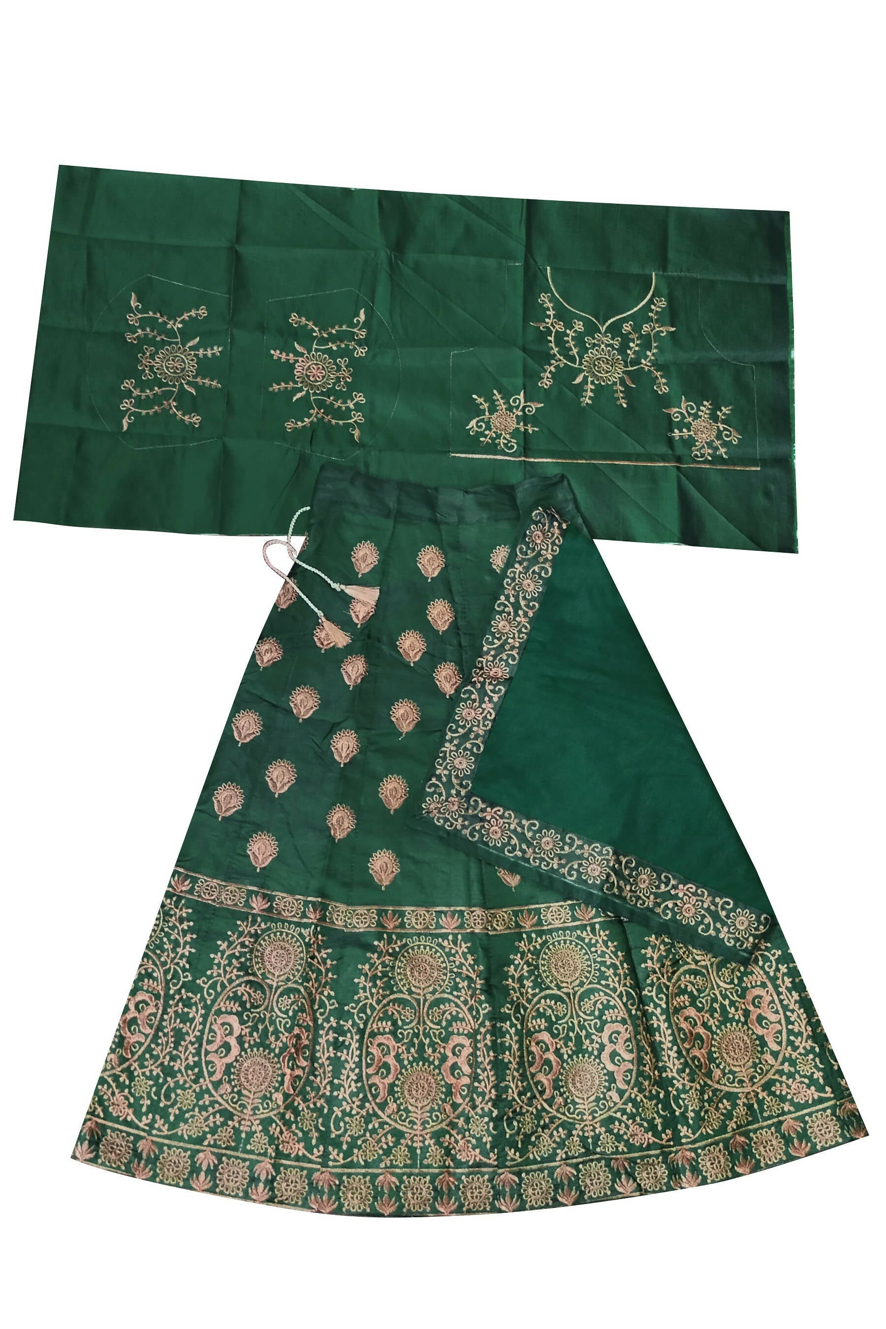 Dwiden Green Gulab Tafetta Sattin Semi-Stitched Girl'S Lehenga Choli