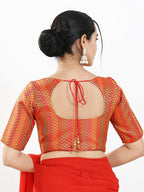 Joban Fashion Red Brocade Padded Blouse With Sweetheart Neck Elbow Sleeves - Distacart