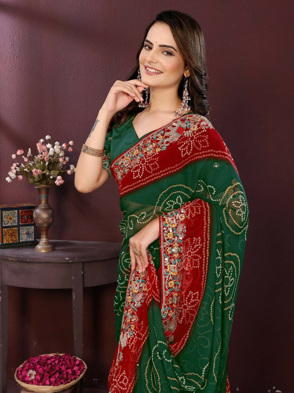 Ai Fashion Green Georgette Digital Print Party Wear Saree - Distacart