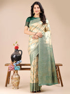 Shree Shyam Fashion Aura Silk Cream Green Banarasi Silk Saree