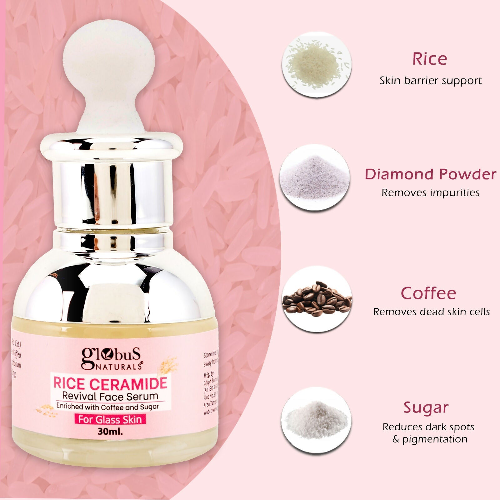 Globus Naturals Rice Ceramide Revival Face Serum, For Korean Glass Skin - Distacart