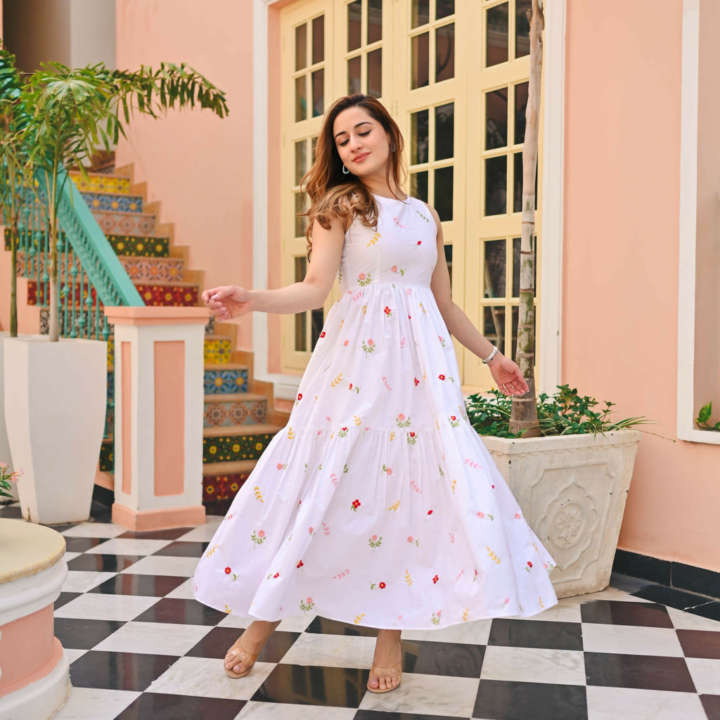 The52 Women's Gorgeous Thread work Cotton Rayon Fabric Flared Dress - Distacart