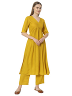 Fab Fashion Alia Cut Mustard Pure Cotton V Neck Top+Pant