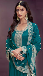 Anaita Dark Green Embroidered Silk Stitched Anarkali suit - Distacart