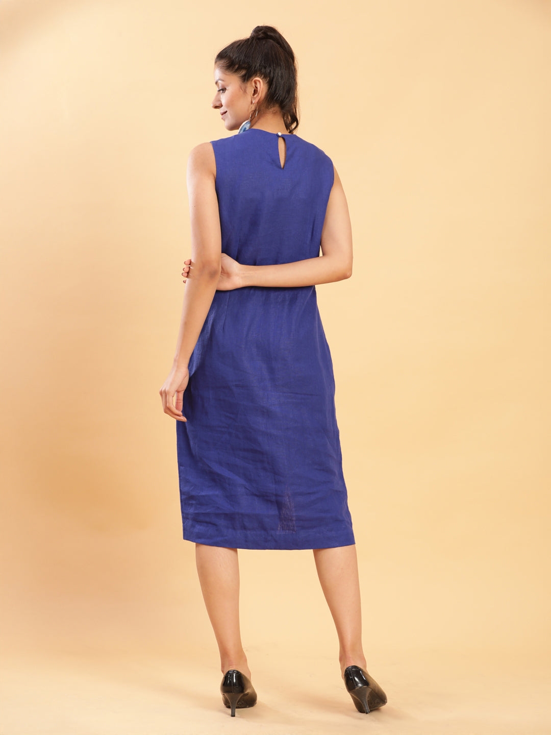 BohoJazz Royal Blue Linen Sheath Dress - Distacart
