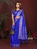 Anaita R Blue Zari Weaving Work Satin Silk Saree With Blouse - Distacart