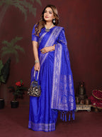 Anaita R Blue Zari Weaving Work Satin Silk Saree With Blouse - Distacart