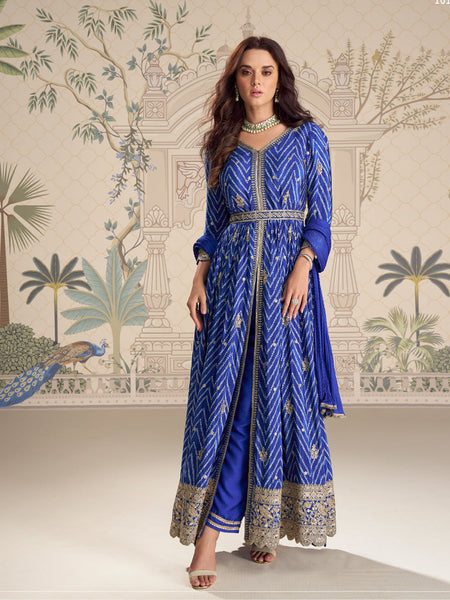 Evanik Designer Chinon Silk Embroidered Work Wedding Anarkali Suit