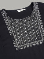 Sztori Plus Size Floral Yoke Design Mirror Work Straight Kurta