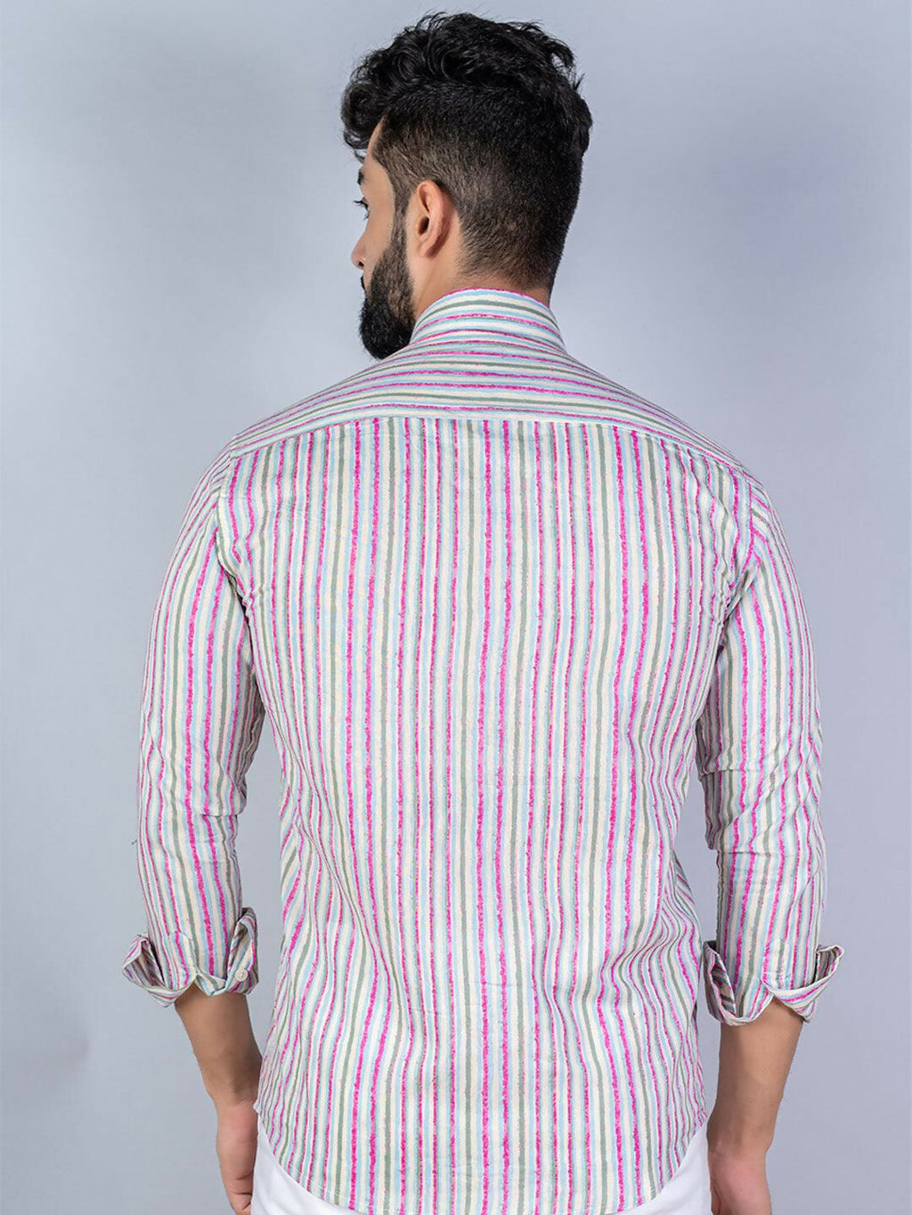 Miravan Men's Regular Fit Multi Stripe Cotton Button Down Full Sleeve Slim Fit Shirt