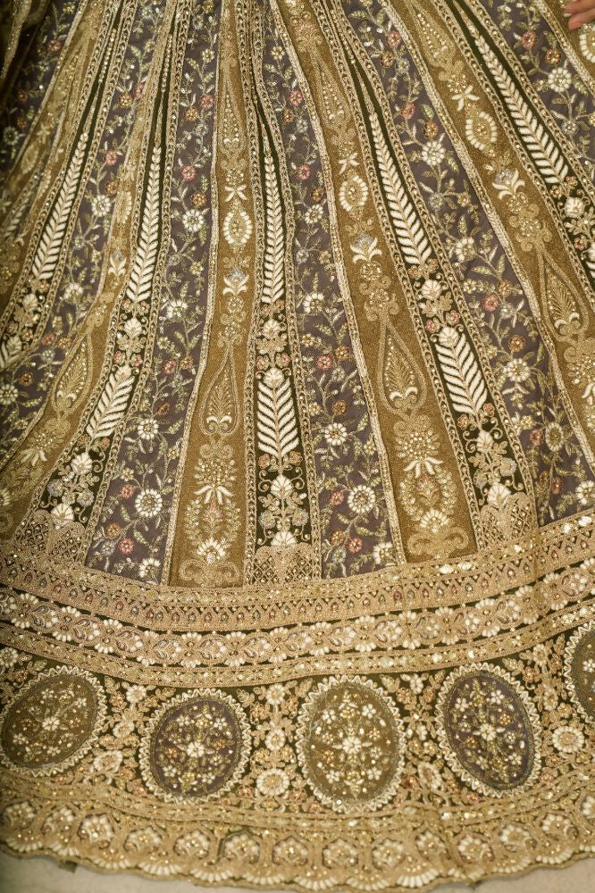 Kesar Fab Mehendi Net Hand_Woven Lehenga