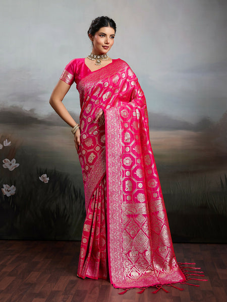 Shree Shyam Fashion Rani Pink Silk Blend Saree