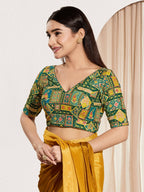 Joban Fashion Bottle Green Viscose Rayon Padded Blouse With V Neck Elbow Sleeves - Distacart