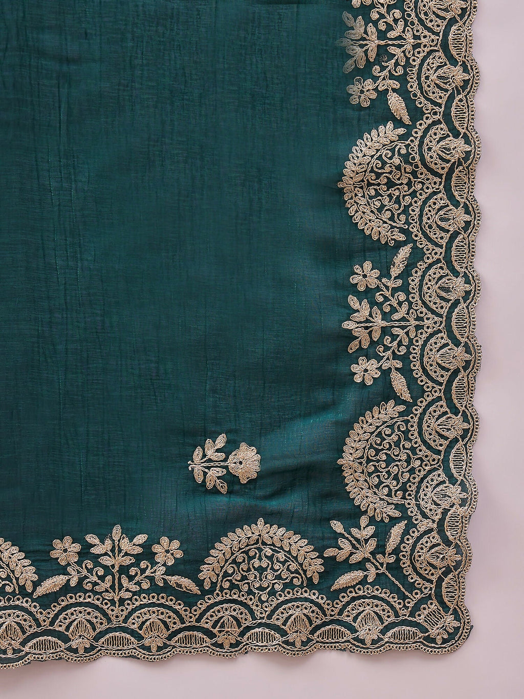 Teal Silk Embroidered Saree with Unstitched Blouse Piece - Satya