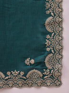 Teal Silk Embroidered Saree with Unstitched Blouse Piece - Satya