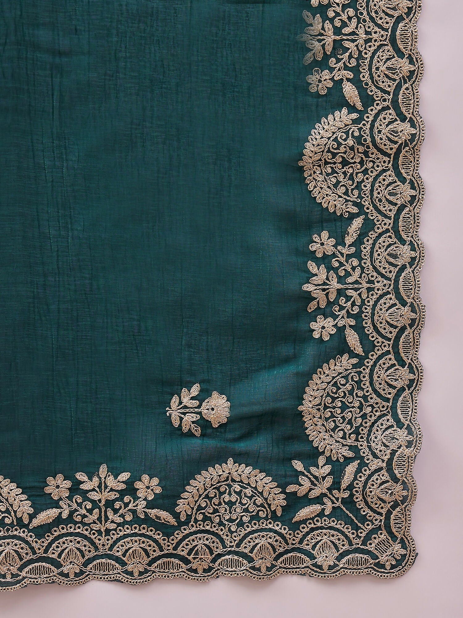Teal Silk Embroidered Saree with Unstitched Blouse Piece - Satya