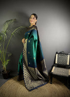 Joban Fashion Turquoise Handloom Silk Ikkat Saree - Distacart