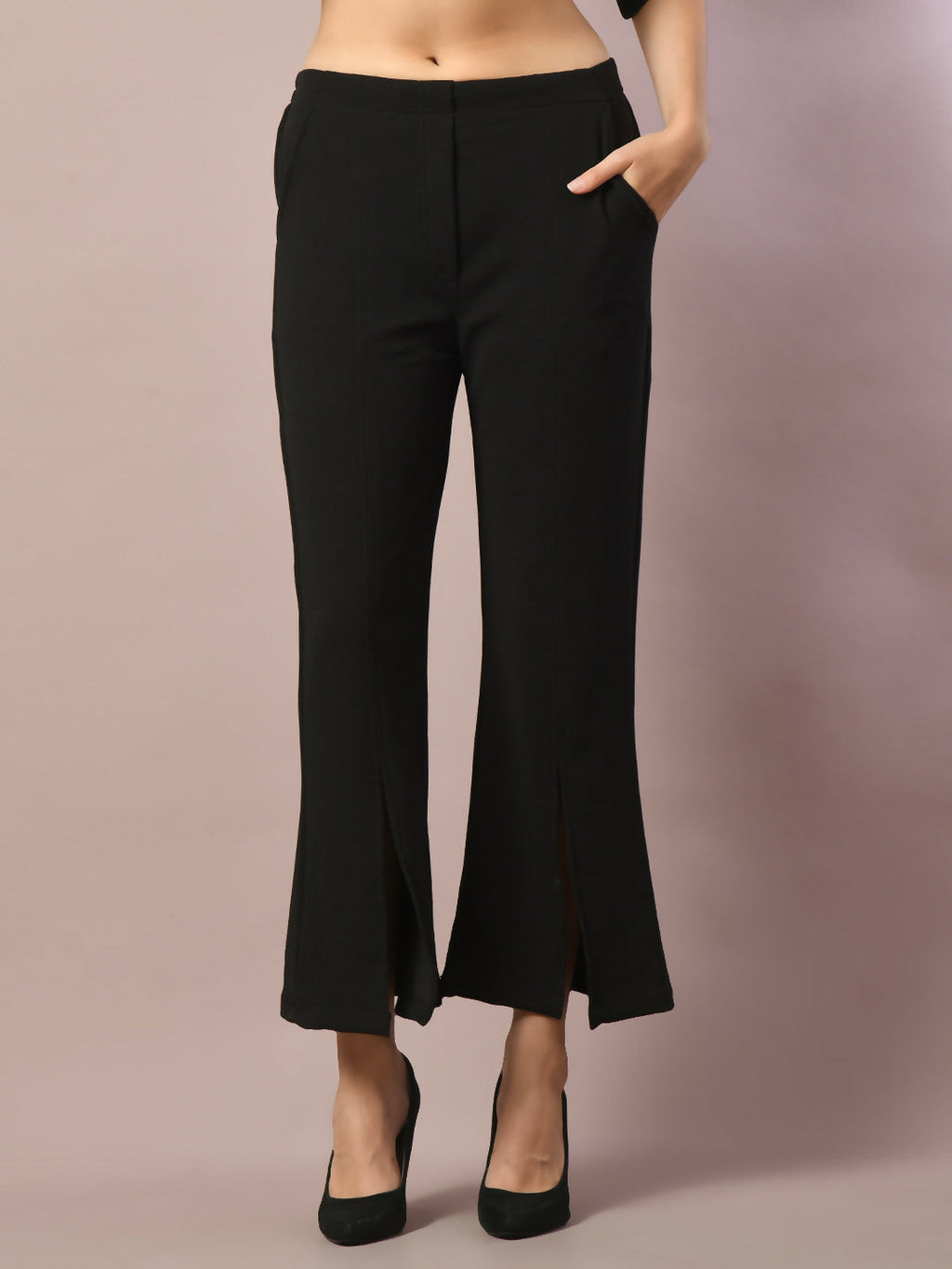 Myshka Women's Black Solid Party Parallel Trousers
