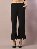 Myshka Women's Black Solid Party Parallel Trousers