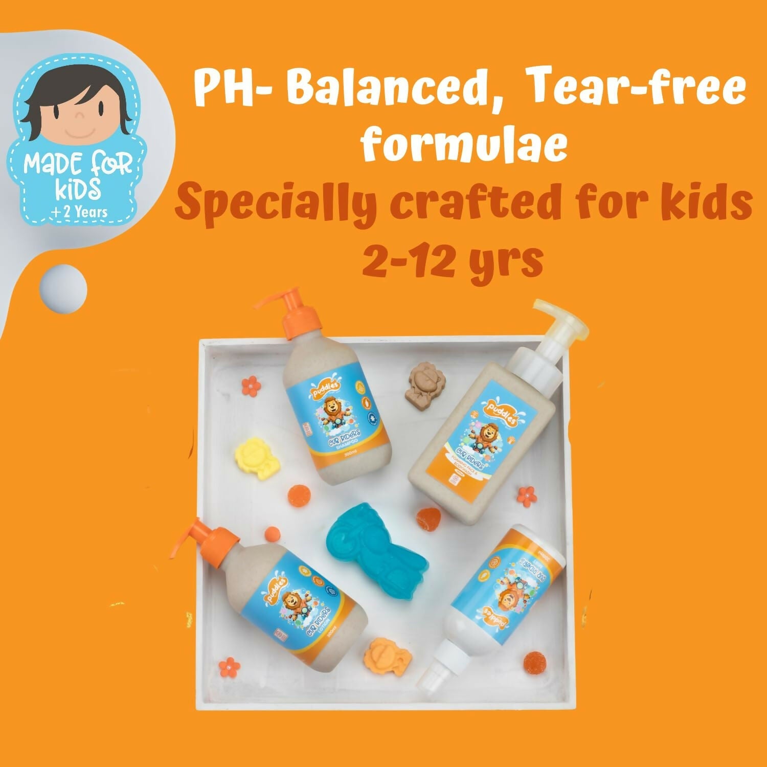 Puddles Organic Playful Shampoo For Kids - Cub Riders - Age 2-12 Yrs, Tear-Free, pH Balanced, Sulfate-Paraben Free