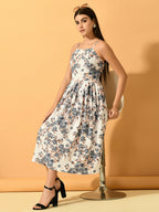 Myshka Women's White Fit and Flare Party Dress - Distacart