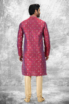 Raivat Ethnic Jacquard Silk Brocade Thread Work Kurta Pajama In Magenta Pink Colour