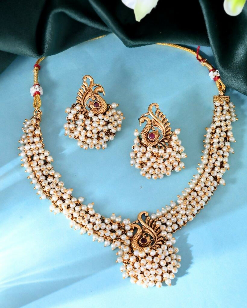 VOJ South Indian Traditional Peacock Shaped Copper Jewellery Set