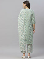 Miravan Women's Floral Printed Angrakha Pure Cotton Kurta With Palazzo & Dupatta Set