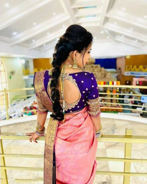 DEIANA'S Beautiful Designer Golden zari Soft Lichi Silk Saree - Peach