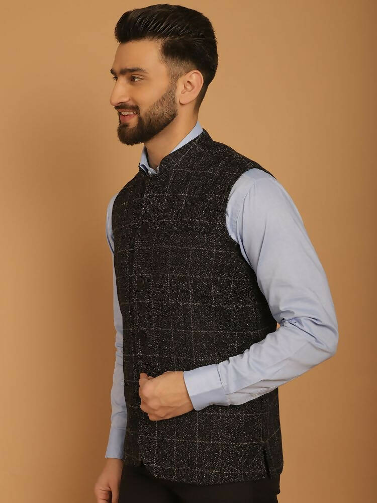 Even Apparels Pure Wool Nehru Jacket - Black