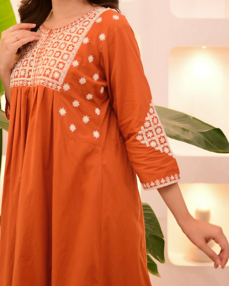 The52 Women's Beautiful Viscose Rayon Fabric Thread Work Flared Kurta Pant Set - Distacart