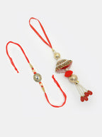 NVR Women & Men Set of 2 Gold & Red Kundan-Studded Bhaiya Bhabhi Rakhi With Roli Chawal - Distacart